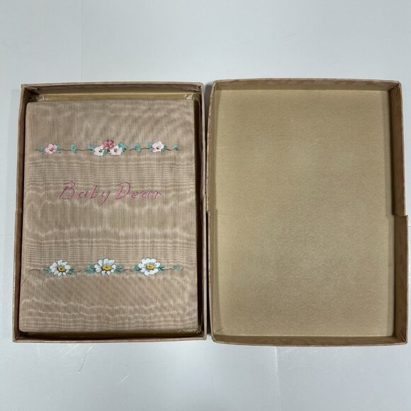 New 1920’s “Dear Baby” Baby Record Book Beige Satin Richard G Krueger New York